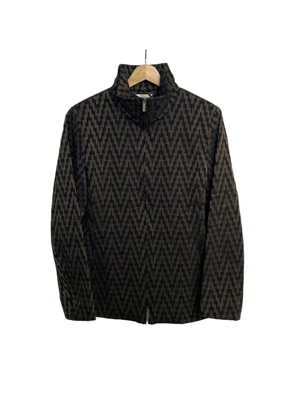 Max Mara Jacket M Black Dark Brown Long Sleeve Embroidery Zip